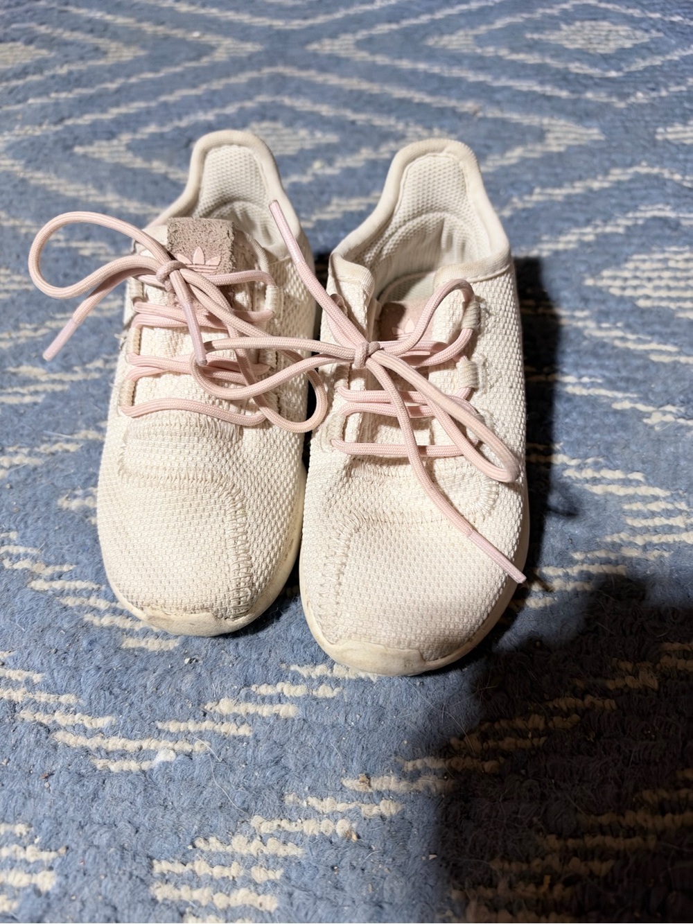 adidas Kids Knit Sneakers in Cream with Pink Accents
